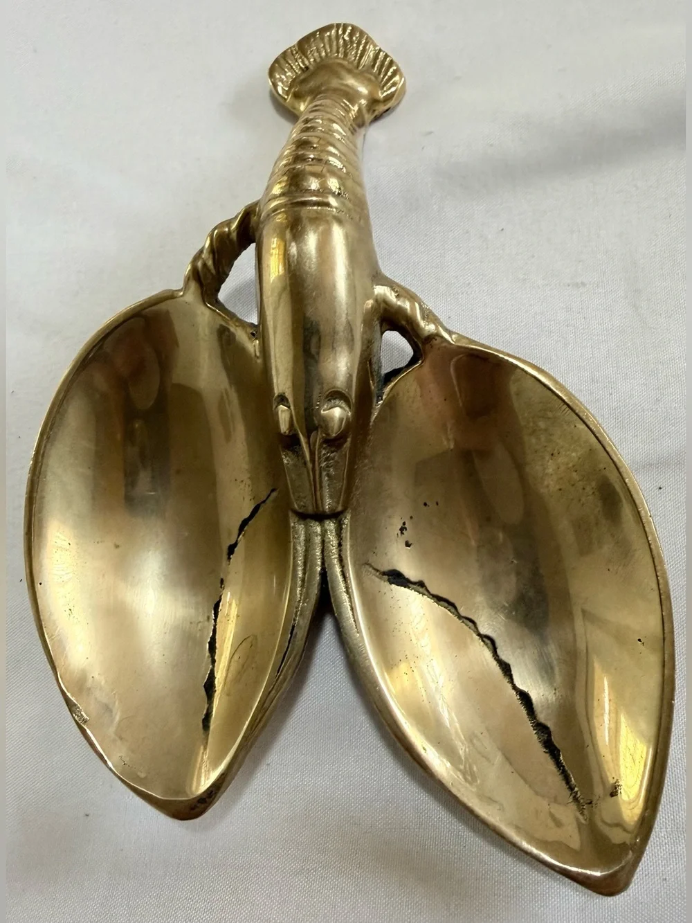 Brass Lobster Double Scoop Decorative Dish -  Gold Accent Home Decor